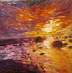 painting sea sunset with acrylic paints original painting with acrylic sunset on the sea