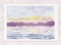 misty lake painting sunset lake painting summer landscape painting postcard original watercolor painting 5x7