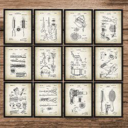 set of 12 hairdresser patent print, hair salon, barber patents, hairdresser gift, hairdressing decor, barbershop decor