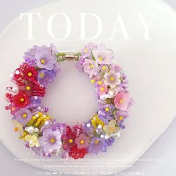 oilpait flower red blossom floral handmade jewelry bracelet gift for her