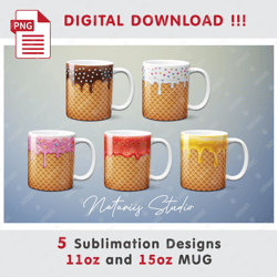 5 Ice Cream Sublimation Designs - 11oz 15oz MUG - Digital Mug Wrap