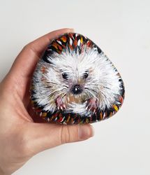 hedgehog hand-painted rocks animal painted stone for garden hedgehog original rock painting