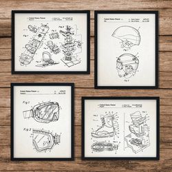 snowboard patent set of 4,snowboard patent,snowboard poster,winter sports art,snowboarding art,snowboard wall decor