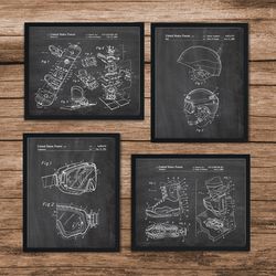 snowboard patent set of 4,snowboard patent,snowboard poster,winter sports art,snowboarding art,snowboard wall decor