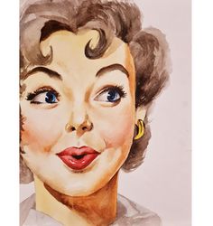 portrait girl pin up original painting woman artwork watercolor art home decor