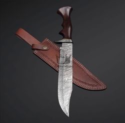 handmade damascus steel 13 inch bowie knife with leather sheath