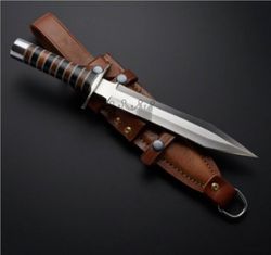 custom handmade high carbon steel double edge dagger with beautiful leather sheath