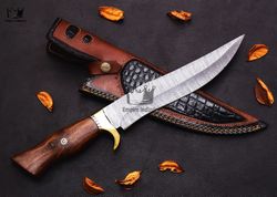 handmade damascus chef knife, damascus steel hunting knife, fixed blade knife, kitchen knife, full tang with sheath