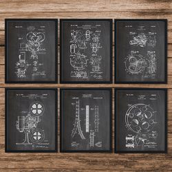 set of 6 movie patent, cinema poster, film camera patent, film projector poster, film wall decor, film student gift