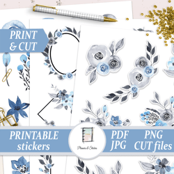 printable floral stickers pack watercolor flower frames peony stickers for planner die cut stickers cricut cut file