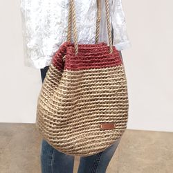 shoulder tote bag bucket bag crochet jute bag crochet sac shopper bag