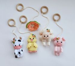 farm animals, hanging baby gym toys, barnyard nursery nursery decor, animal activity gym toy, farm baby, play gym toys