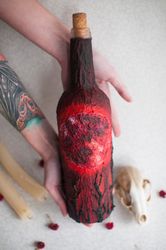 decorative alcohol bottle, bottle collecting, goth gift, mystique, wine vampire bottle,  red moon, vampire aesthetics