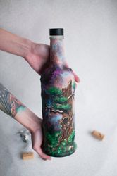 nature storm scenary bottle, decorative alcohol bottle, bottle collecting, papier mache bottle