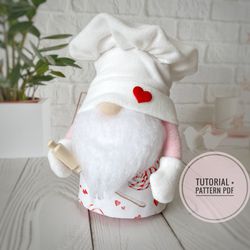 digital download chef gnome pattern, kitchen gnome pattern pdf, diy gnome tutorial, scandinavian gnome sewing pattern