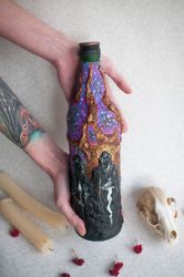 fantasy bottle, decorative alcohol bottle, bottle collecting, embossed bottle, papier mache bottle