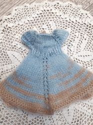 dress for blythe, knitted dress for dolls from the angora, beautiful knitted dress for blythe, clothes for dolls blue