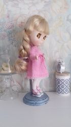 dress for blythe, knitted dress for dolls from the angora, beautiful knitted dress for blythe, clothes for dolls pink