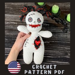 crochet creepy voodoo doll pattern pdf - amigurumi halloween pattern - dammit horror doll