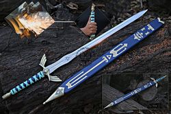 custom hand forged stainless steel the legend of zelda full tang skyward links master sword with scabbard, custom sword