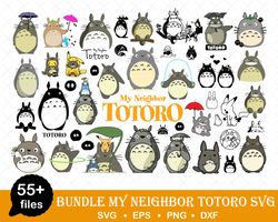 55 my neighbor totoro bundle svg, totoro svg, ghibli svg,my neighbor totoro svg, anime svg, digital instant download