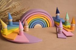 montessori wooden rainbow stacking toy set pastel