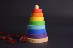 montessori rainbow wooden ring stacker toy