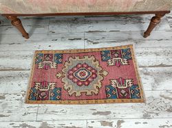 small rug, pink door mat, bath mat rug, wool rug, rug with blue, entry mat, bedroom mats,1.5 x 3 ft vt 4262