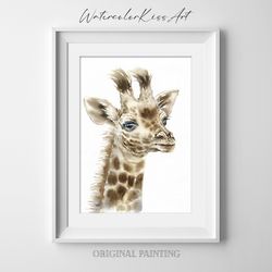 original watercolor painting, wall art - giraffe, 7x10 inch