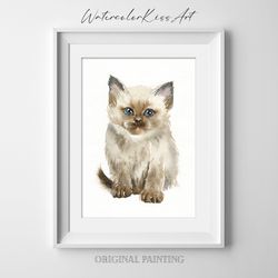 original watercolor painting, wall art - kitten, cat, 7x10 inch