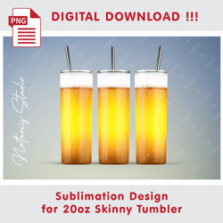 realistic beer template - seamless sublimation pattern - 20oz skinny tumbler - full tumbler wrap