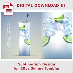 realistic ice drink - seamless sublimation pattern - 20oz skinny tumbler - full tumbler wrap