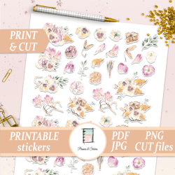 autumn planner stickers for erin condren, happy planner, hobonichi, small size stickers, watercolor herbarium botanical