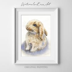 original watercolor painting, wall art - bunny, 7x10 inch