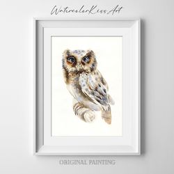 original watercolor painting, wall art - owl, 7x10 inch