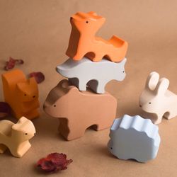 handmade woodland wooden animals toys set