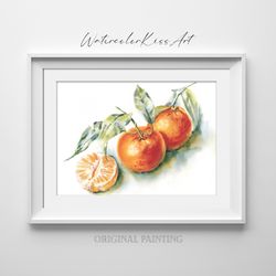 original watercolor painting, wall art – mandarins, tangerine, still life, 7x10 inch