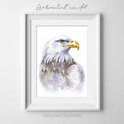 original watercolor painting, wall art - eagle, bird, 7x10 inch