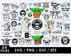 baby yoda svg files, baby yoda png files, vector png images, svg cut file for cricut, clipart bundle pack