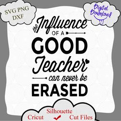 the influence of a good teacher can never be erased svg cut file, school svg, teacher svg, teacher gift svg, cricut