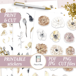 PRINTABLE FLORAL planner stickers Vintage flower decals Rose - Inspire  Uplift