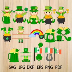 saint patrick's day elements bundle and cute leprechauns, st. patrick's day clipart png svg eps