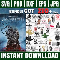 bundle 210 files game of thrones bundle svg, thrones silhouette cut files, mother of dragons, got vector cut file for