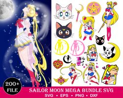 sailor moon bundle svg, cartoon svg, sailor moon svg, usagi tsukino svg, luna cat svg, sailor moon vector, sailor moon c