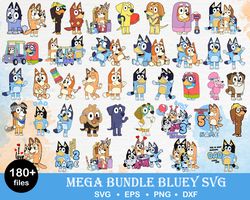 180 bluey svg files for cricut, svg files, svg bundle, cricut svg, png files, eps files, silhouette, silhouette art,blue