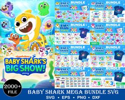 2000 baby shark svg bundle, birthday shark svg, layered svg, cricut, cut files, layered digital vector file