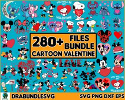 280 valentine cartoon svg bundle, valentine svg bundle, valentines stitch svg, valentine movie png, svg cut file, digita