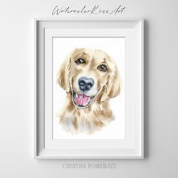 custom portrait from photo, watercolor painting art, dog, cat, pets