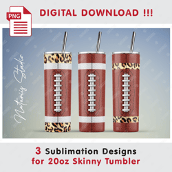 3 football templates - seamless sublimation patterns - 20oz skinny tumbler - full tumbler wrap