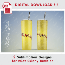 2 softball templates - clean and dirty style - seamless sublimation patterns - 20oz skinny tumbler - full tumbler wrap